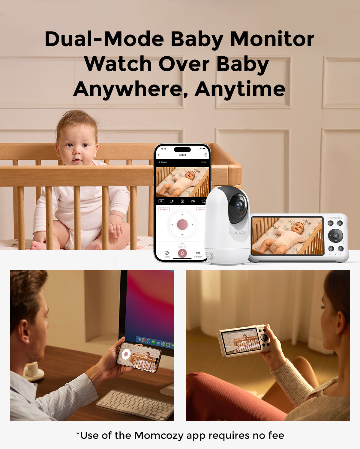 Momcozy BM04 im Dual-Modus: Baby über Monitor zu Hause oder per App unterwegs sehen