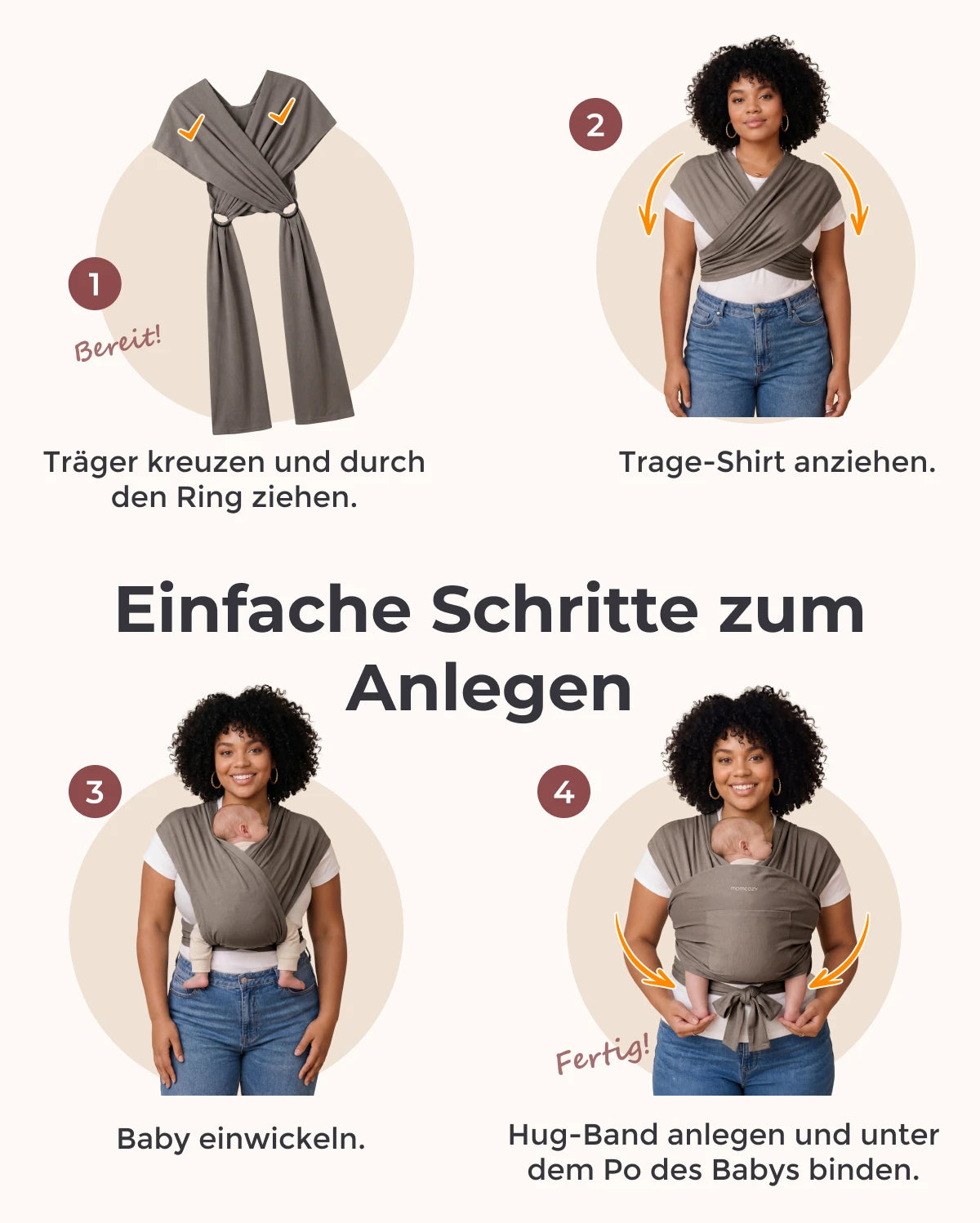 Einfach freihändig zu tragen - Babytragetuch
