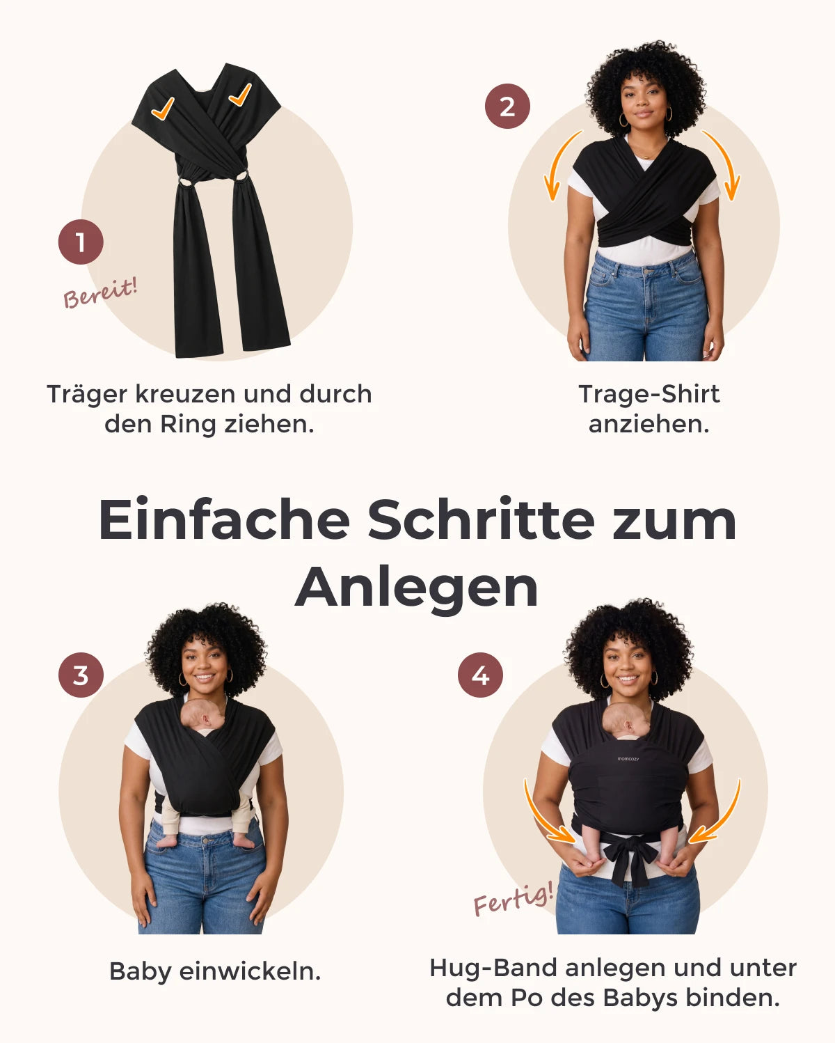 Einfach freihändig zu tragen - Babytragetuch