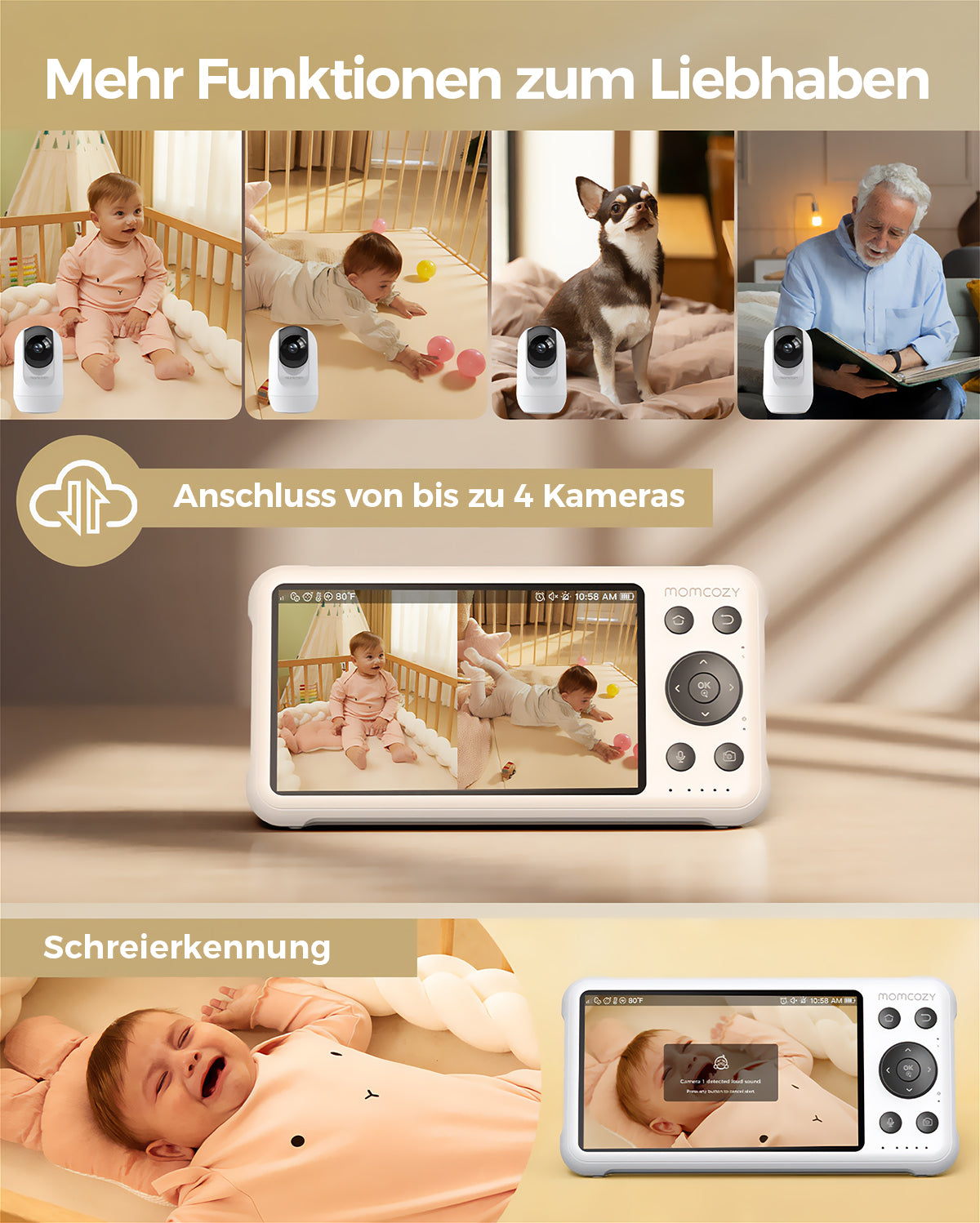 Momcozy 5-Zoll Dual-Mode Intelligentes Babyphone mit 2 Kameras - BM04
