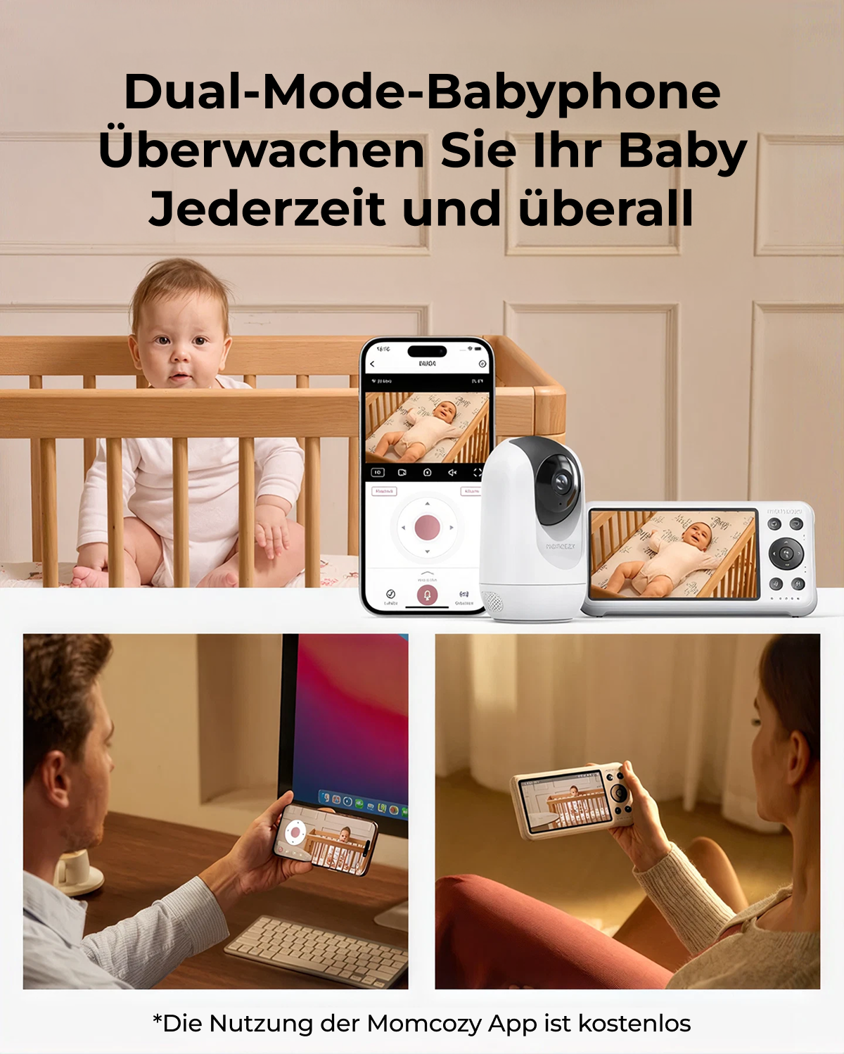 Momcozy 5-Zoll Dual-Mode Intelligentes Babyphone mit 2 Kameras - BM04