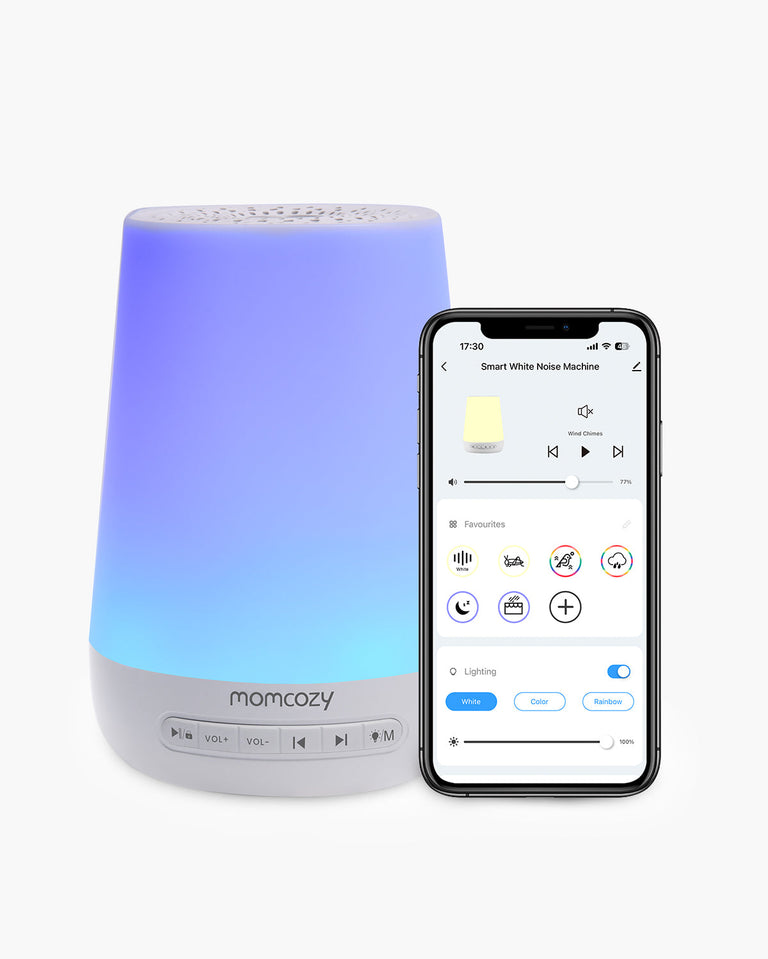 Translation missing: de.Momcozy Smart White Noise Machine with App Remote Control, featuring white, color, and rainbow lighting options for babies