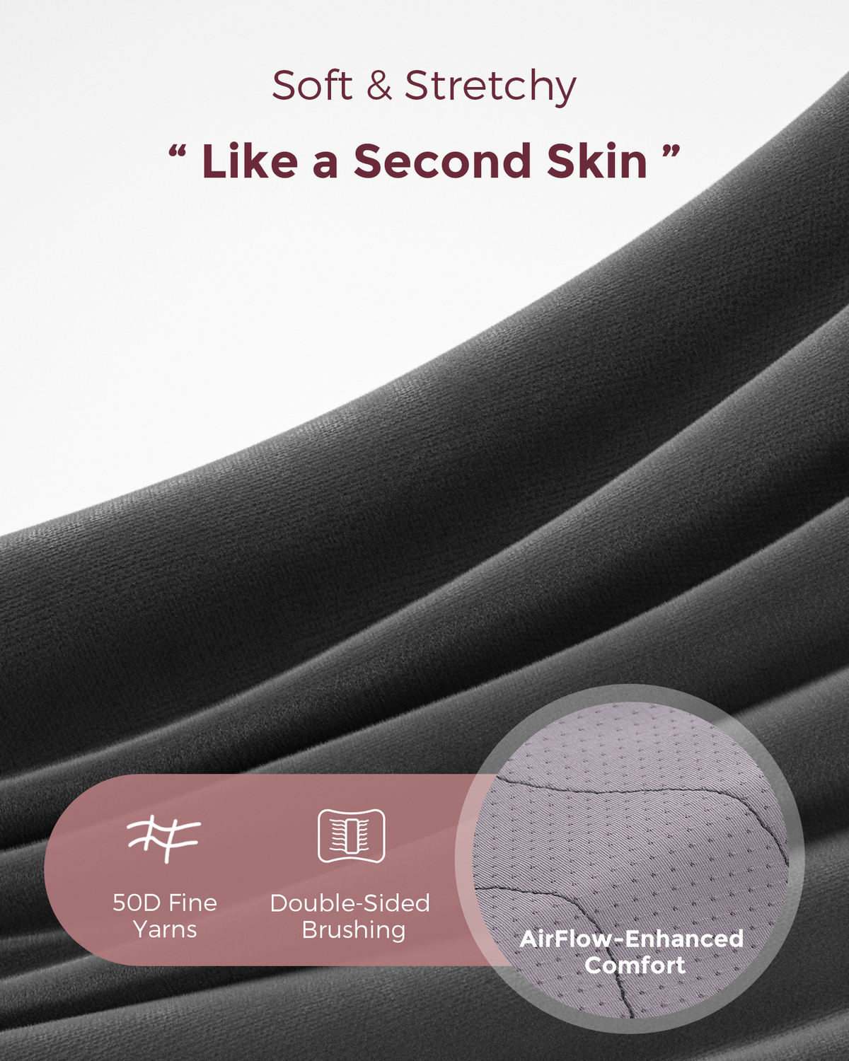 Momcozy Ergowrap belly band material: soft, stretchy black fabric, AirFlow-Enhanced Comfort, postpartum support.