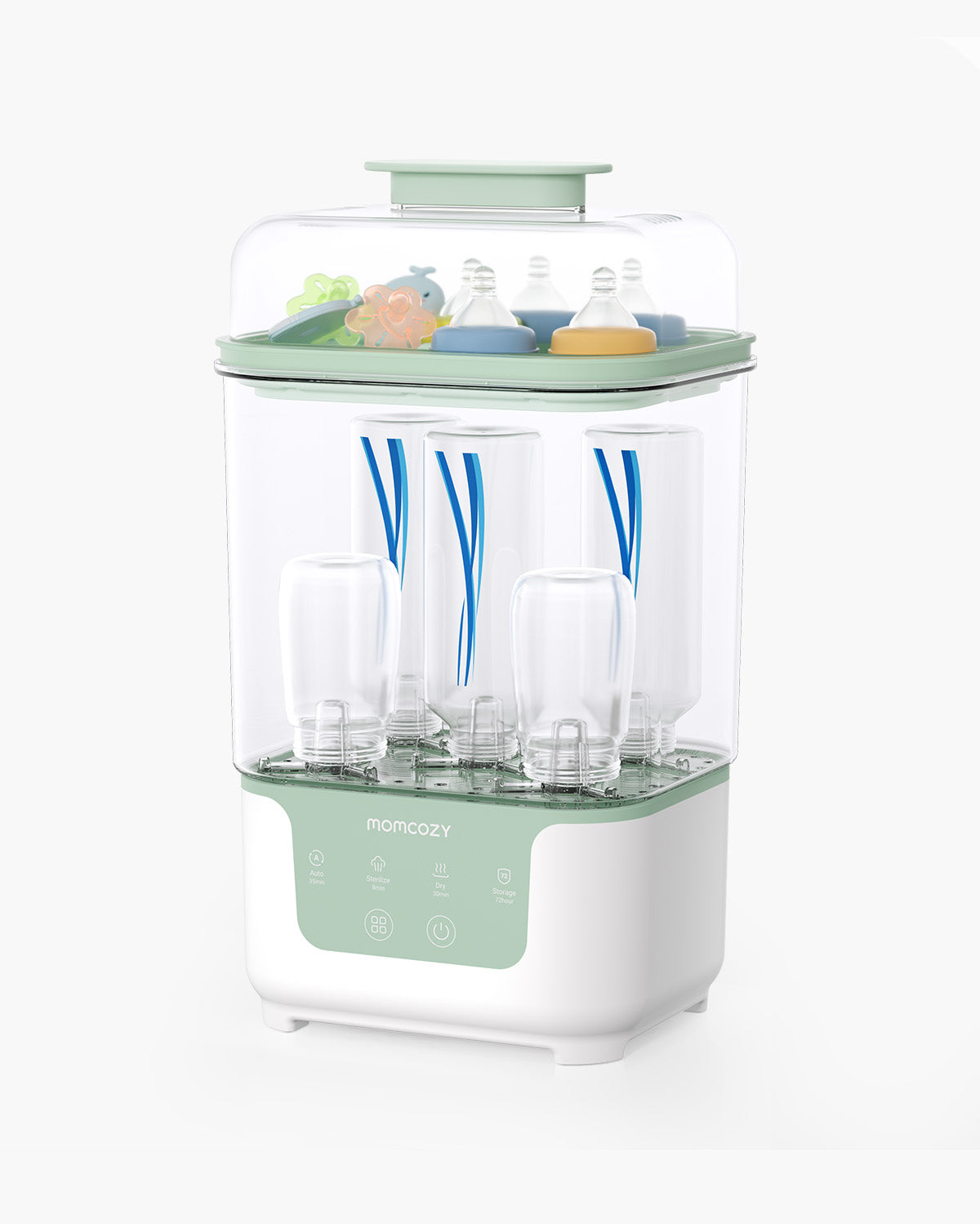 Momcozy 4-in-1 Sterilisator mit transparentem Behälter, Babyflaschen und Spielzeug