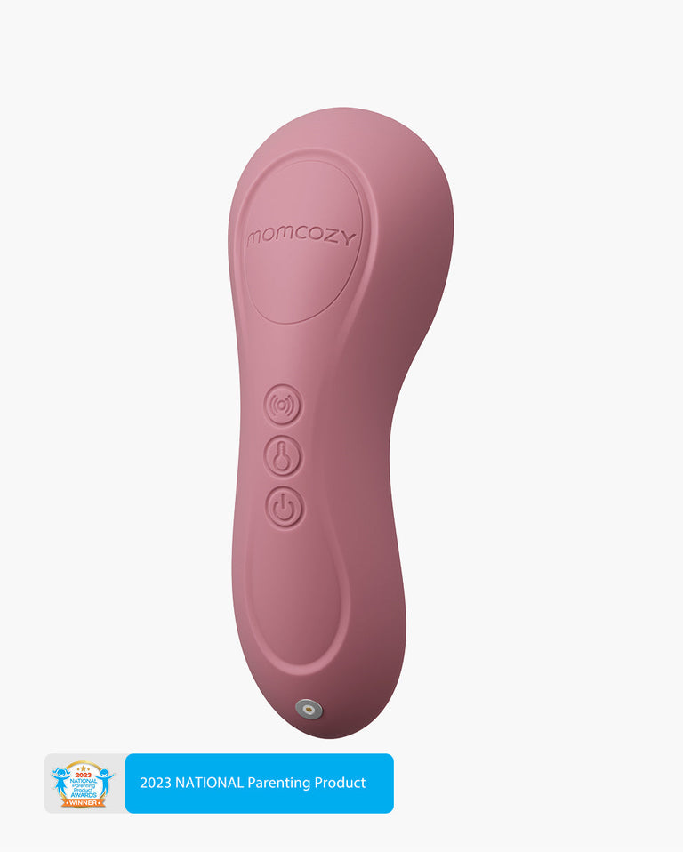 Translation missing: de.Momcozy 3 Mode Adjustable Kneading Lactation Massager, 2023 National Parenting Product, pink lactation aid with three buttons for vibration modes