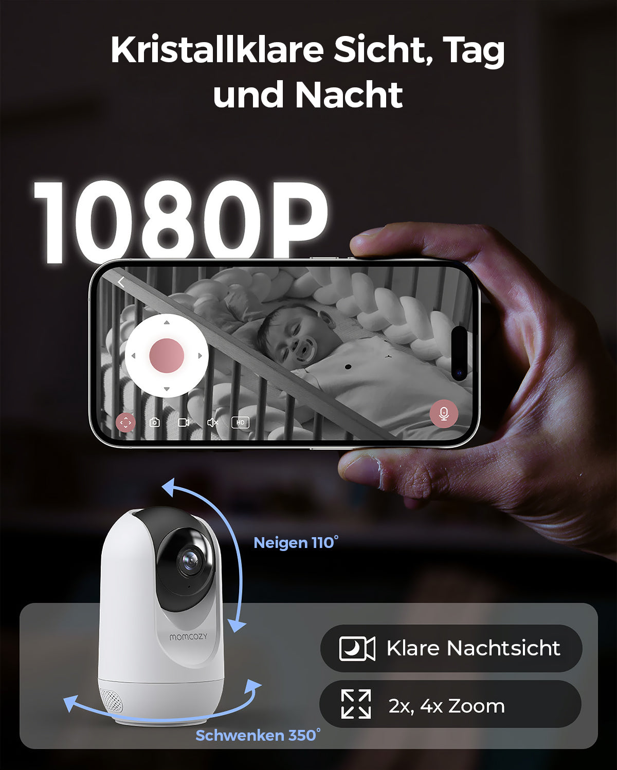 Momcozy 5-Zoll Dual-Mode Intelligentes Babyphone mit 2 Kameras - BM04