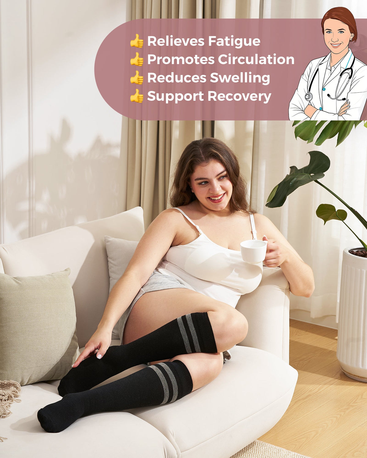 Momcozy Kompressionssocken für Schwangere, 2er Pack 15-20 mmHg