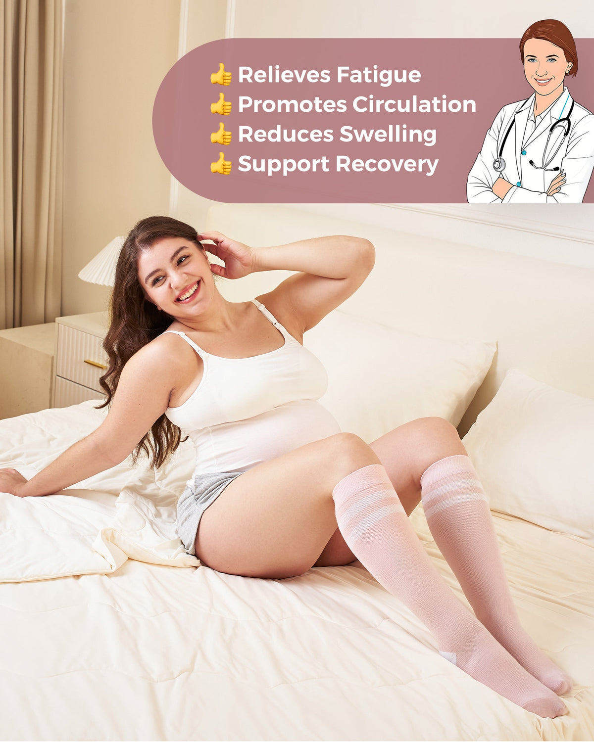 Momcozy Kompressionssocken für Schwangere, 2er Pack 15-20 mmHg