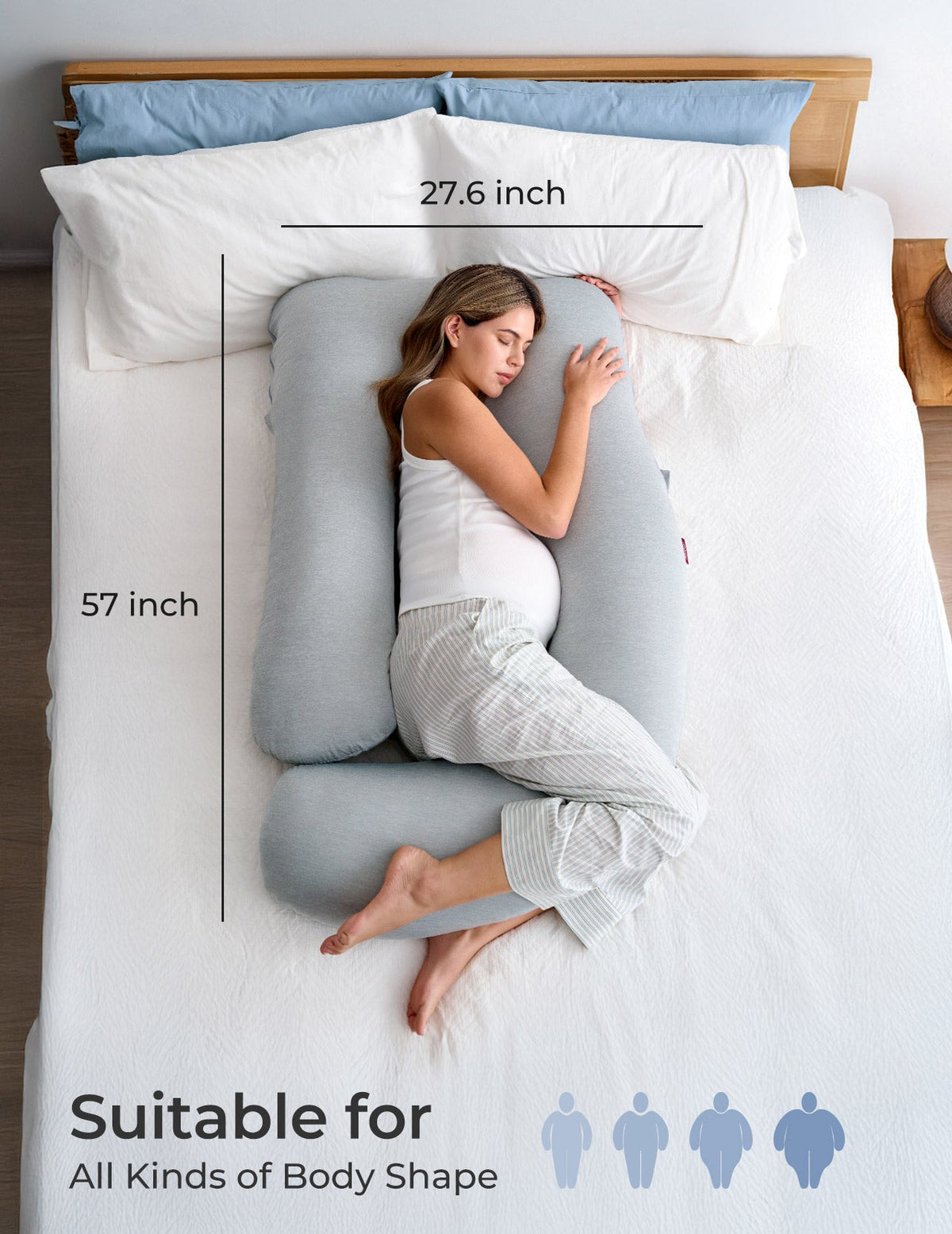 Momcozy U-Kissen misst rund 145 mal 70 Zentimeter und umschließt den ganzen Körper
