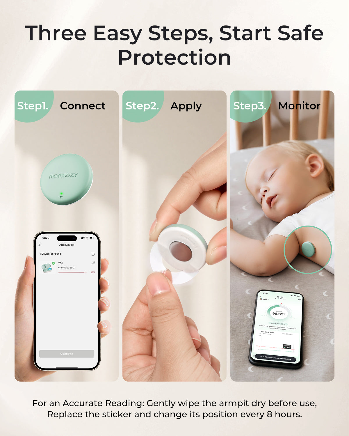 Momcozy Smartes Babythermometer – Medizinische Genauigkeit & Echtzeit-Überwachung per App