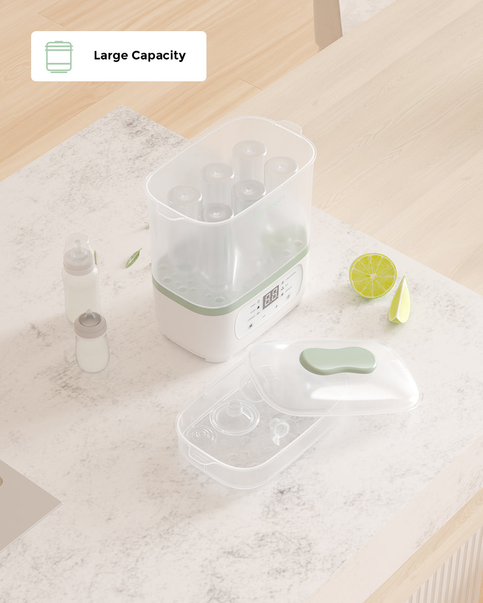 Momcozy 8-in-1 Sterilisator mit großem Fassungsvermögen für mehrere Babyflaschen