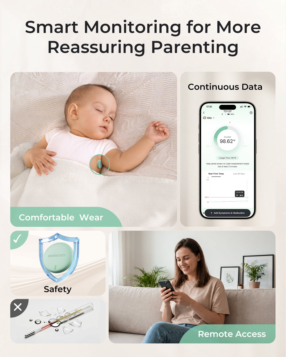Momcozy Smartes Babythermometer – Medizinische Genauigkeit & Echtzeit-Überwachung per App