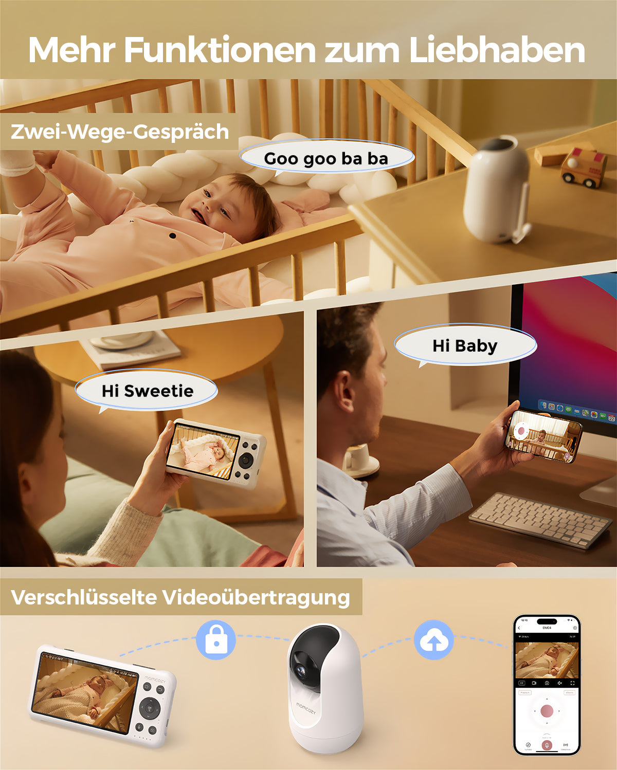 Momcozy 5-Zoll Dual-Mode Intelligentes Babyphone mit 2 Kameras - BM04
