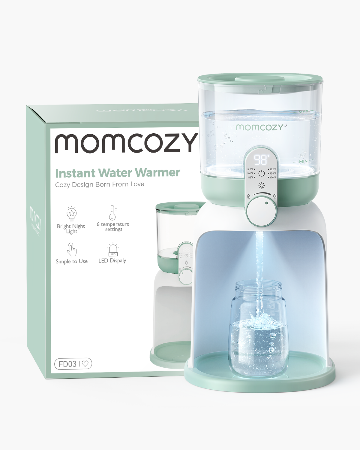 Momcozy Instant Wasserwärmer FD03 mit 6 Temperaturstufen, Nachtlicht und LED-Display