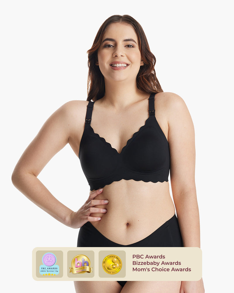 Momcozy Jelly-Strip-Still-BH YN46 in Schwarz mit Wellenkante und Siegeln